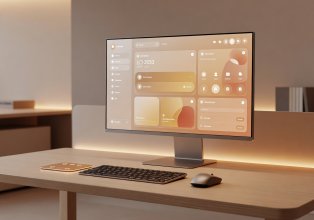 Minimal contact workspace with warm tones and clean modern UI design