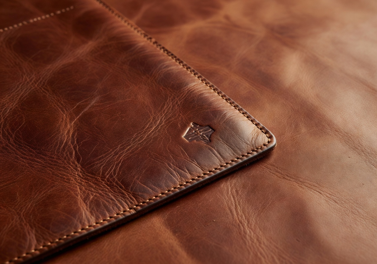 Western leather texture with a minimal warm-tone design