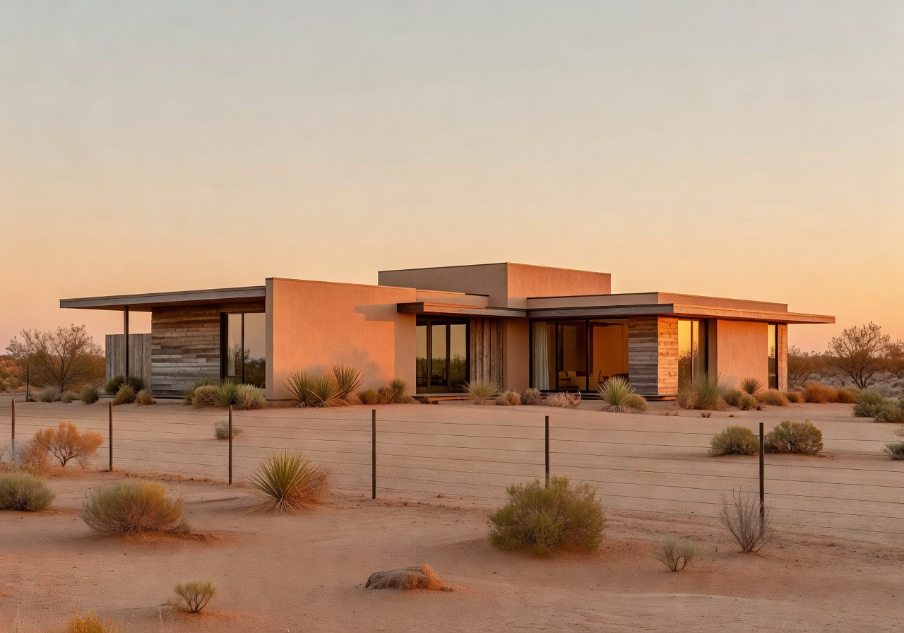 Western ranch with modern aesthetic in warm tones and minimal composition